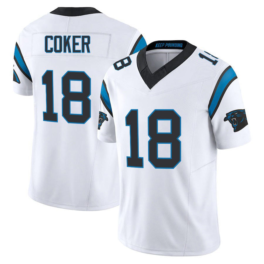 Johmsee C.Panthers #18 Jalen Coker Player White Vapor F.U.S.E. Limited Home Game Stitched Jerseys
