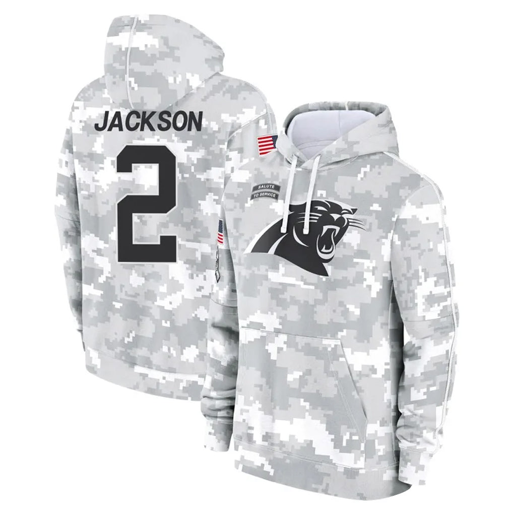 Johmsee C.Panthers #2 Michael Jackson Player Arctic Camo Salute to Service Pullover Hoodies Limited Game Stitched Jerseys