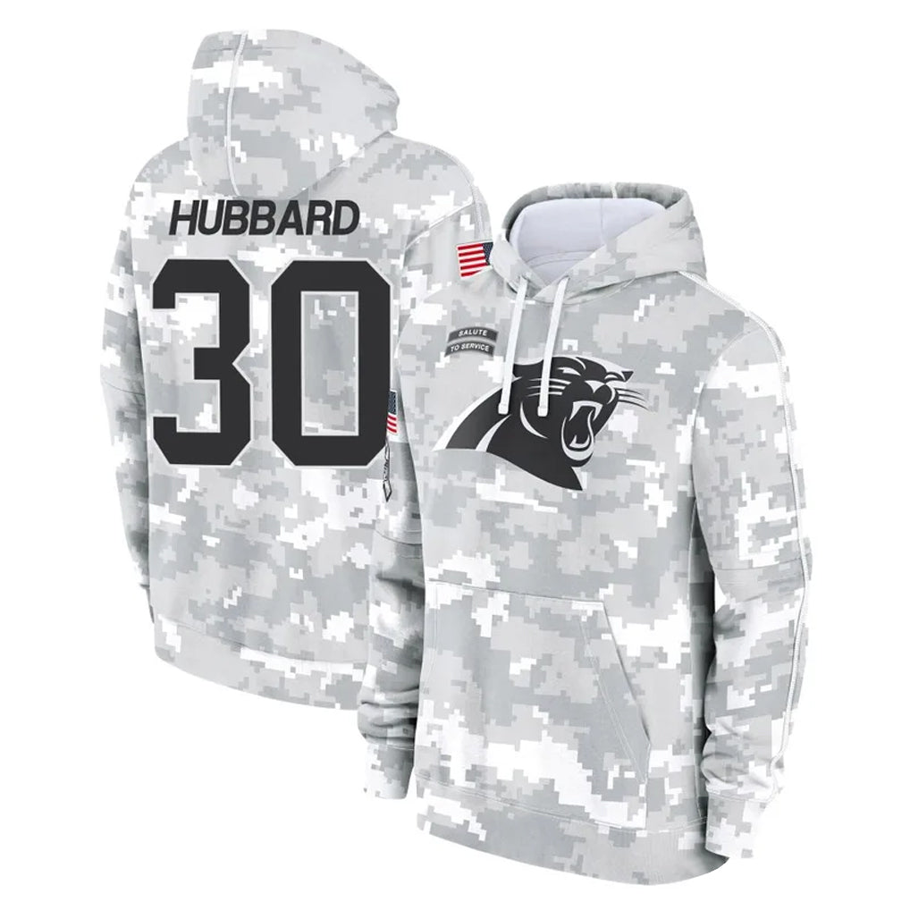 Johmsee C.Panthers #30 Chuba Hubbard Player Arctic Camo Salute to Service Pullover Hoodies Limited Game Stitched Jerseys