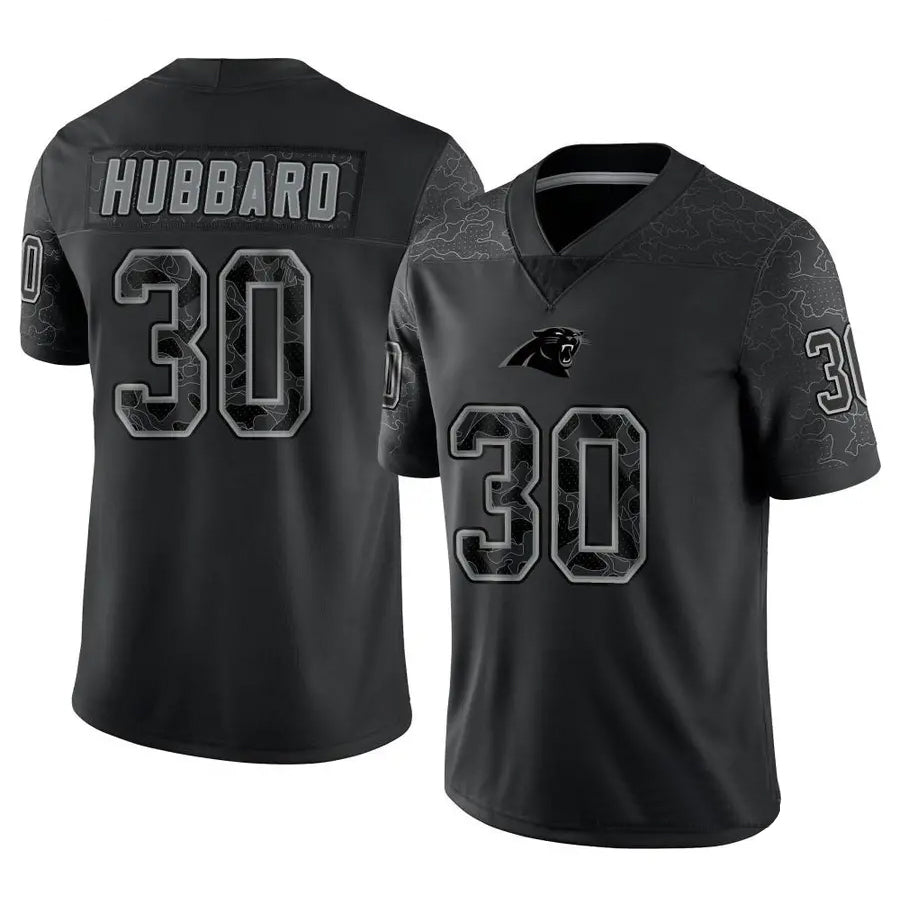 Johmsee C.Panthers #30 Chuba Hubbard Player Black Limited Reflective Stitched Jerseys