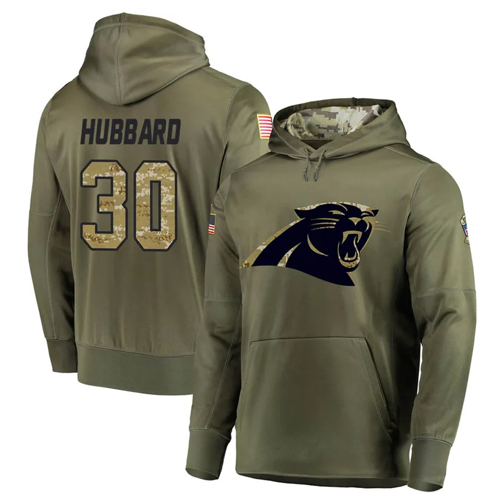 Johmsee C.Panthers #30 Chuba Hubbard Player Olive Salute to Service Hoodies Stitched Jerseys