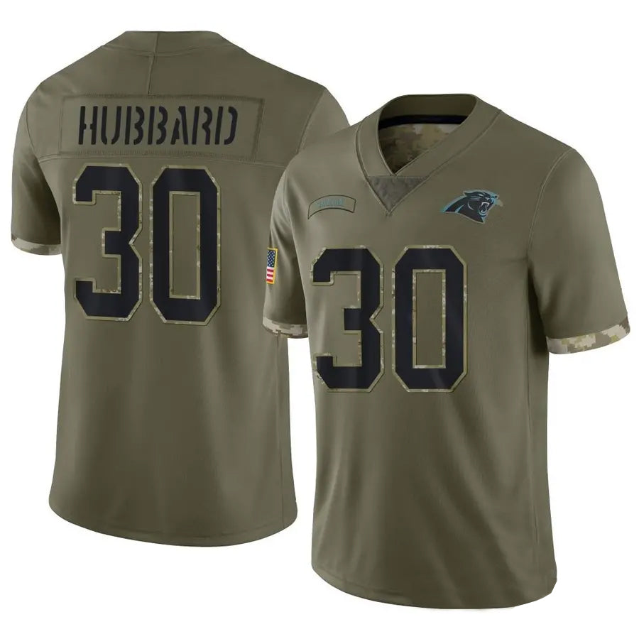 Johmsee C.Panthers #30 Chuba Hubbard Player Salute To Service Olive Stitched Jerseys