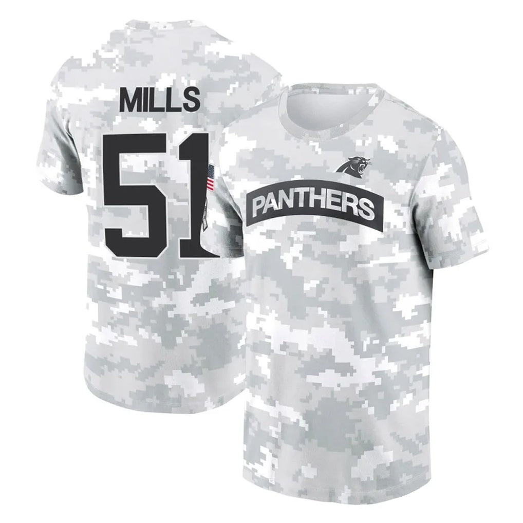 Johmsee C.Panthers #51 Sam Mills Player Arctic Camo Salute to Service T-Shirt Hoodies Stitched Jerseys