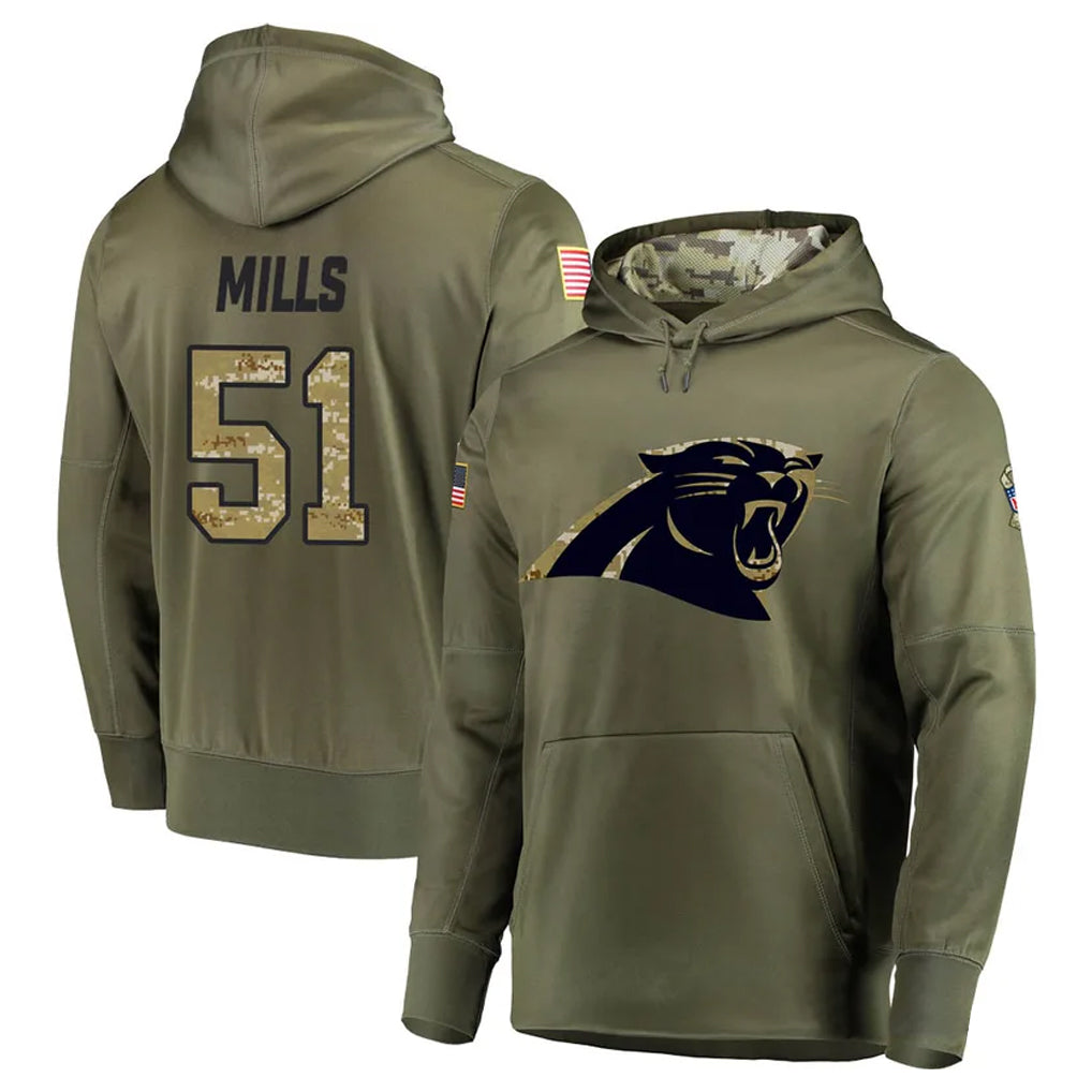 Johmsee C.Panthers #51 Sam Mills Player Olive Salute to Service Hoodies Stitched Jerseys