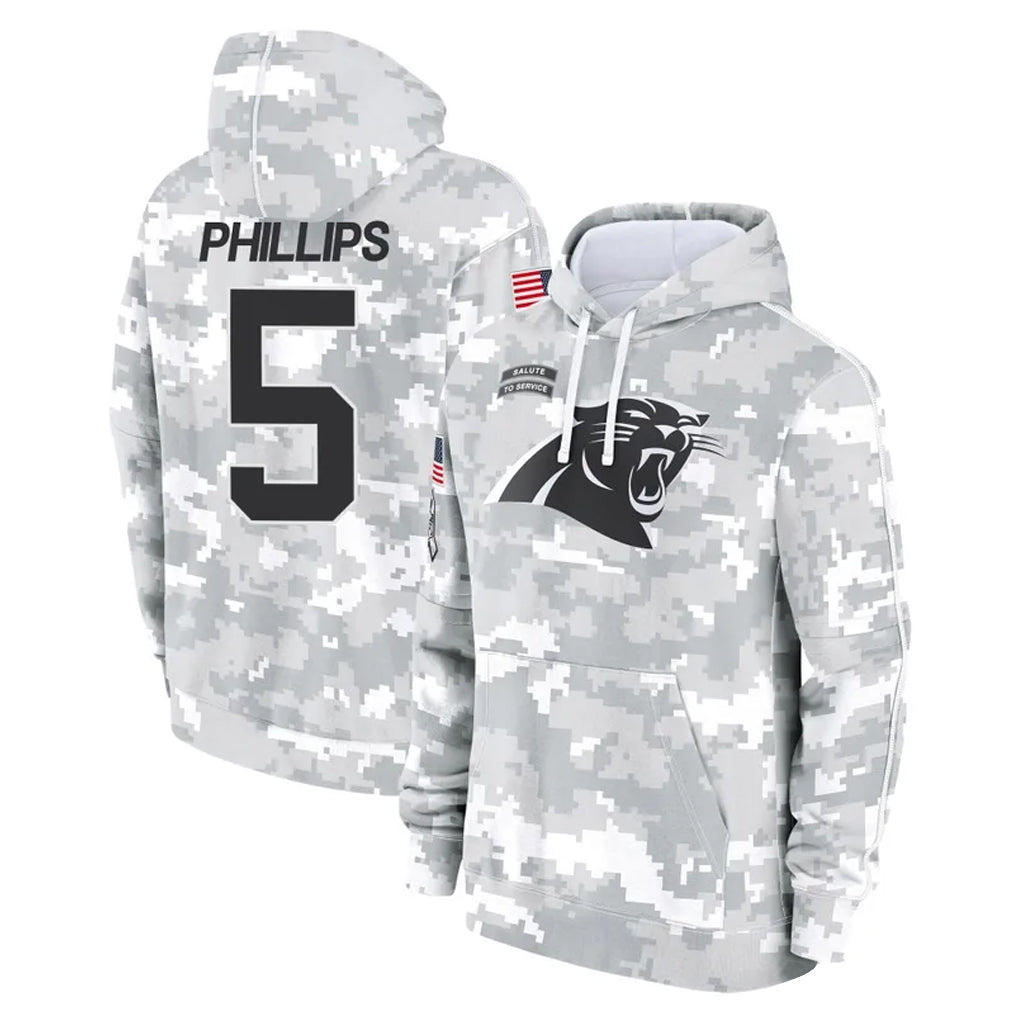 Johmsee C.Panthers #5 Jaelan Phillips Player Arctic Camo Salute to Service Pullover Hoodies Limited Game Stitched Jerseys
