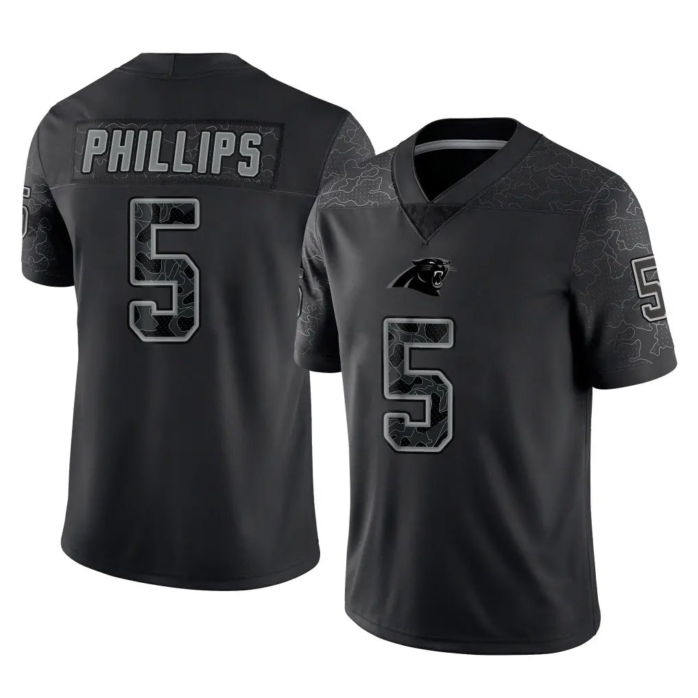 Johmsee C.Panthers #5 Jaelan Phillips Player Black Limited Reflective Game Stitched Jerseys