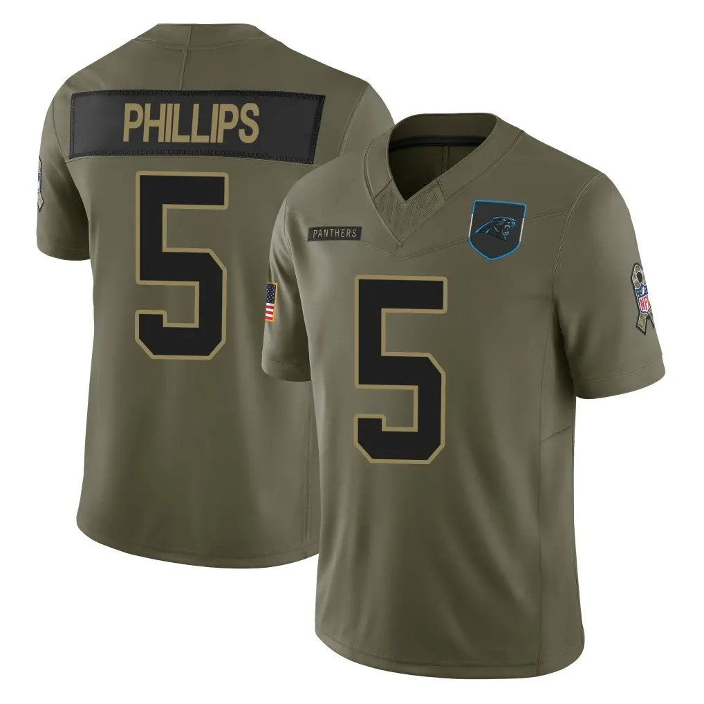 Johmsee C.Panthers #5 Jaelan Phillips Player Olive Salute to Service Limited Home Game Stitched Jerseys