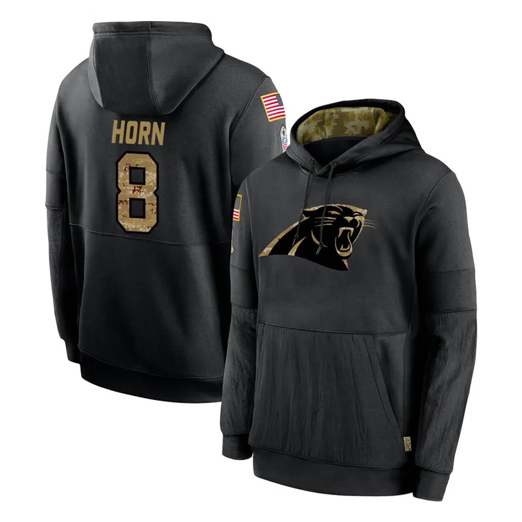 Johmsee C.Panthers #8 Jaycee Horn Player Black Salute to Service Pullover Hoodies Limited Game Stitched Jerseys