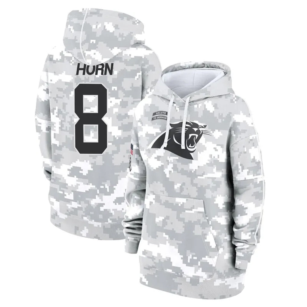 Johmsee C.Panthers #8 Jaycee Horn Player Arctic Camo Salute to Service Hoodies Stitched Jerseys