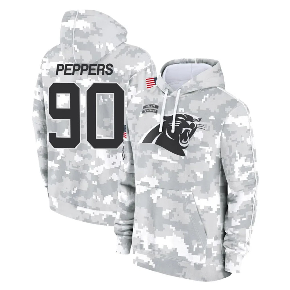 Johmsee C.Panthers #90 Julius Peppers Player Arctic Camo Salute to Service Pullover Hoodies Limited Game Stitched Jerseys