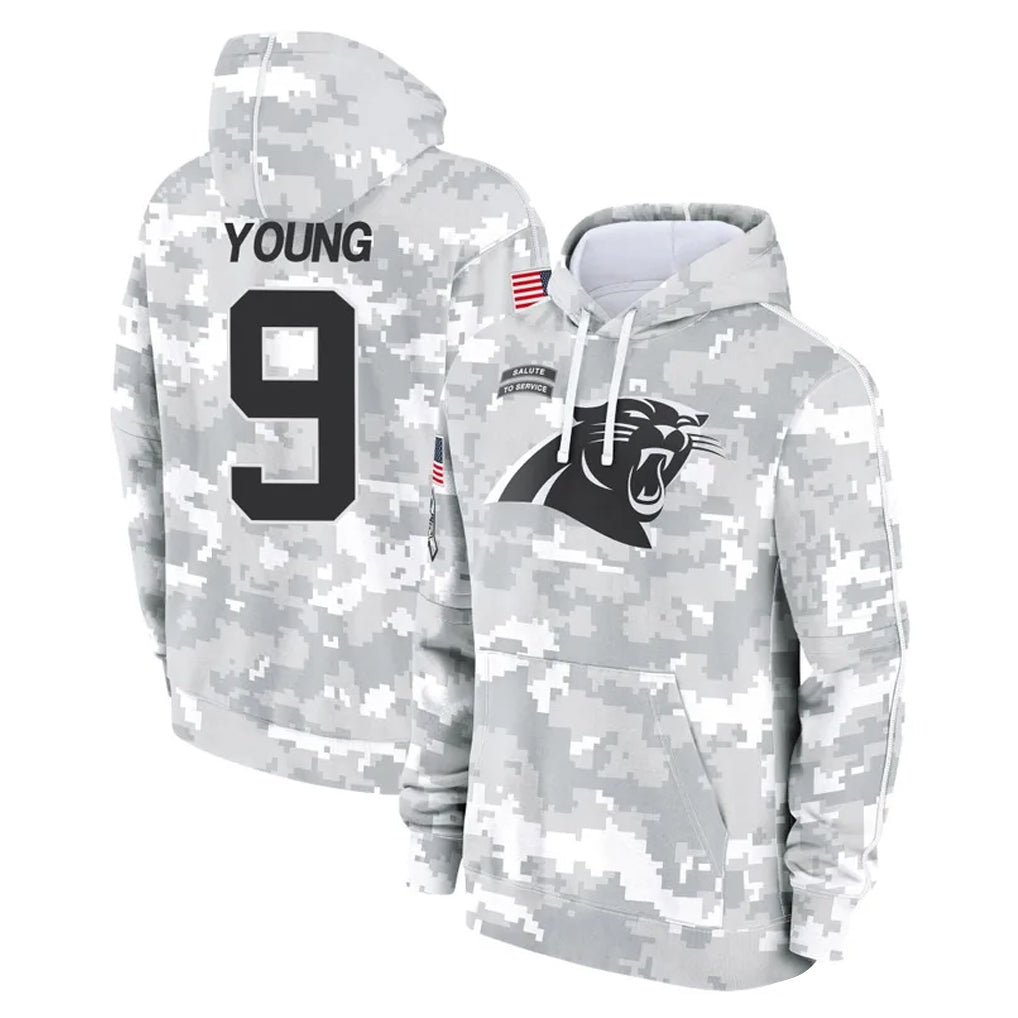 Johmsee C.Panthers #9 Bryce Young Player Arctic Camo Salute to Service Pullover Hoodies Limited Game Stitched Jerseys