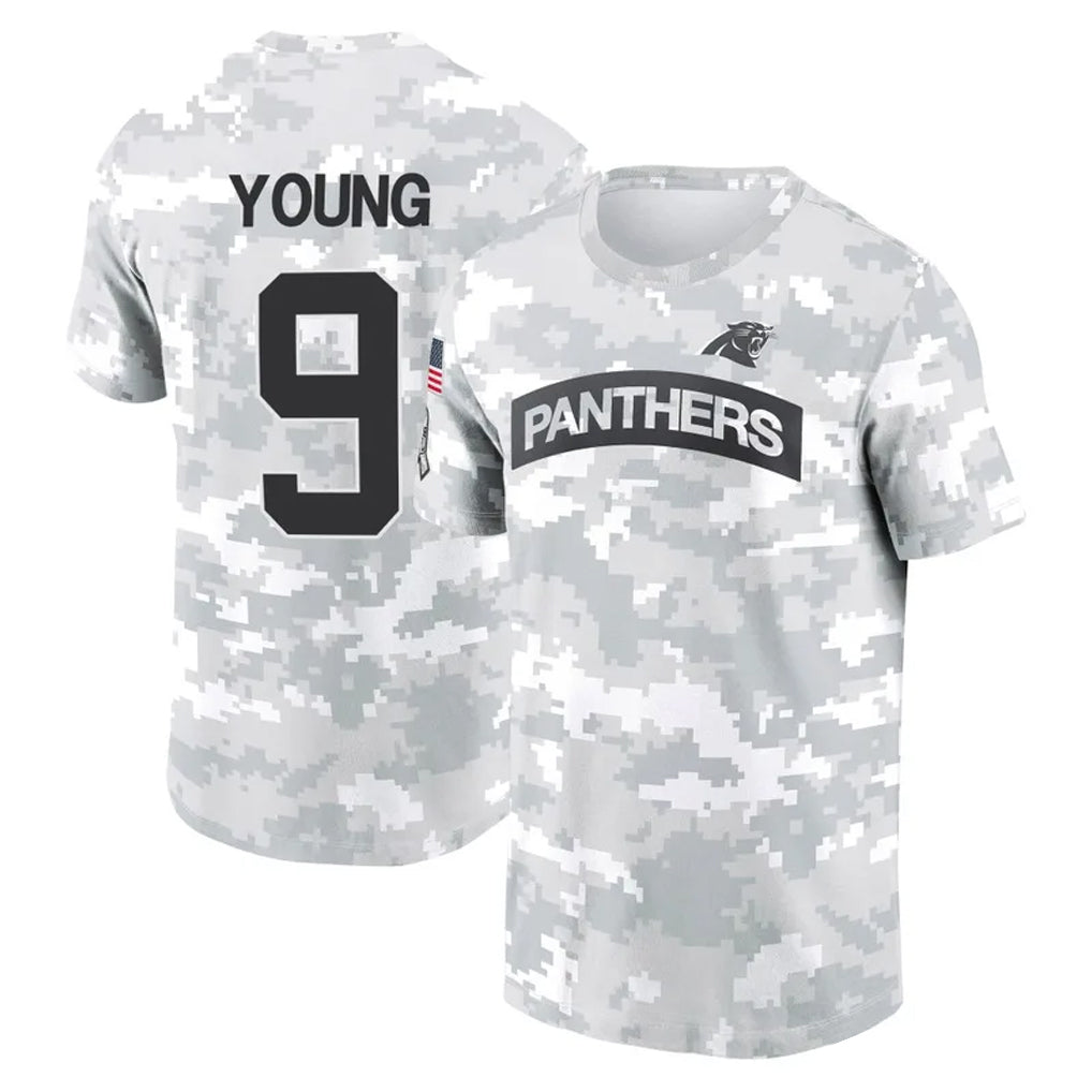 Johmsee C.Panthers #9 Bryce Young Player Arctic Camo Salute to Service T-Shirt Hoodies Stitched Jerseys