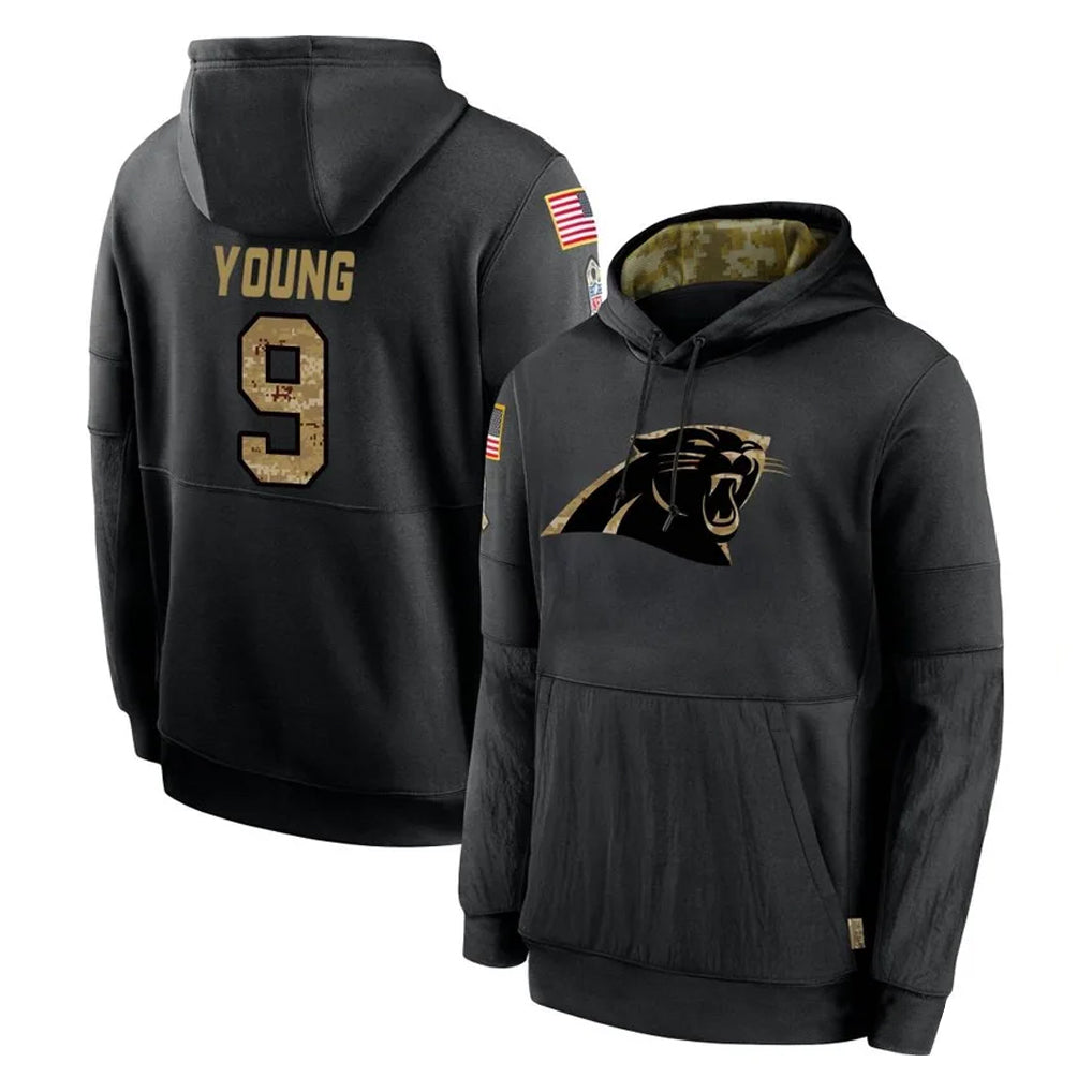 Johmsee C.Panthers #9 Bryce Young Player Black Salute to Service Pullover Hoodies Limited Game Stitched Jerseys