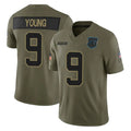Johmsee C.Panthers #9 Bryce Young Player Olive Salute to Service Limited Home Game Stitched Jerseys