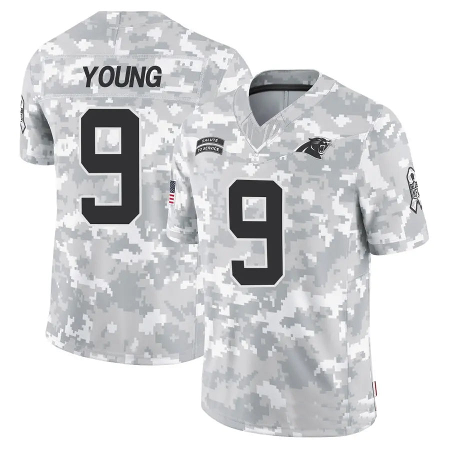 Johmsee C.Panthers #9 Bryce Young Player Arctic Camo Salute to Service Limited Stitched Jerseys