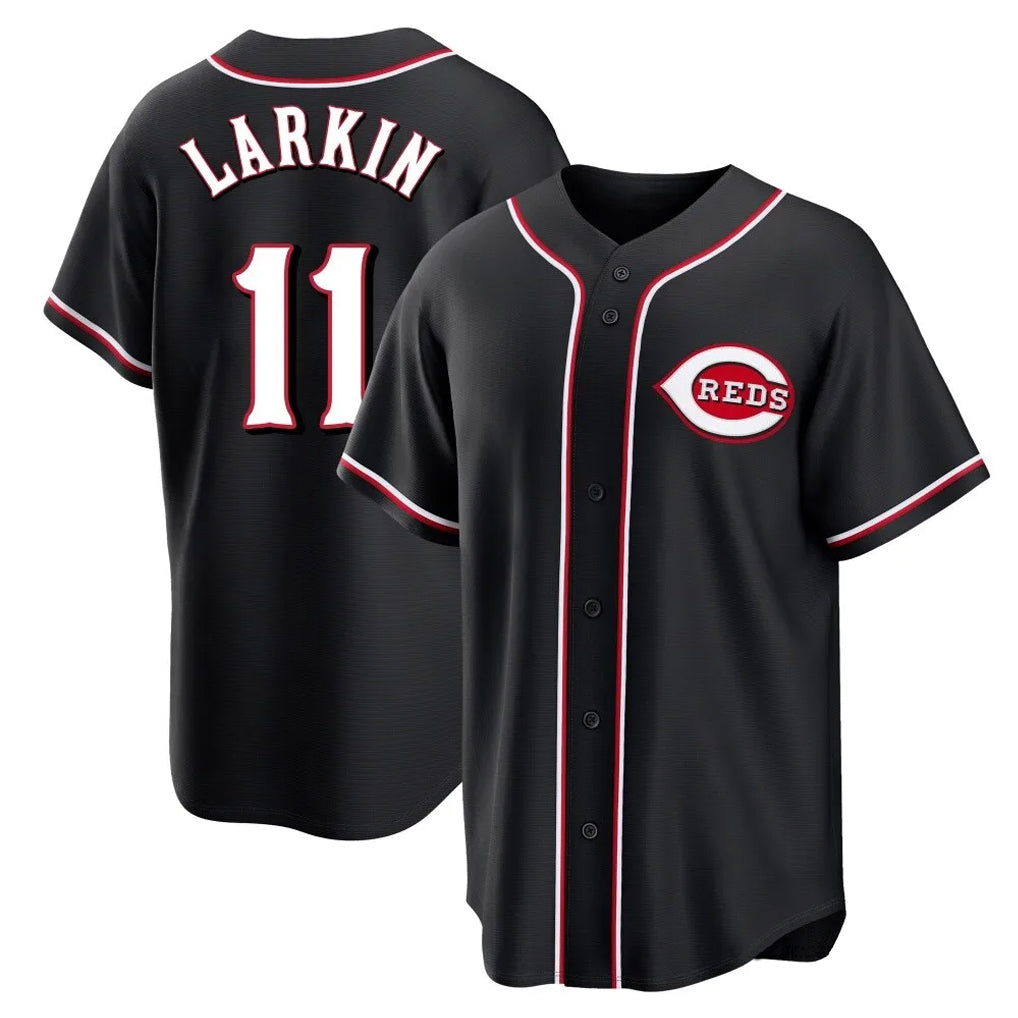 Johmsee C.Reds #11 Barry Larkin Player Black Fashion Out Home Game Stitched Jerseys