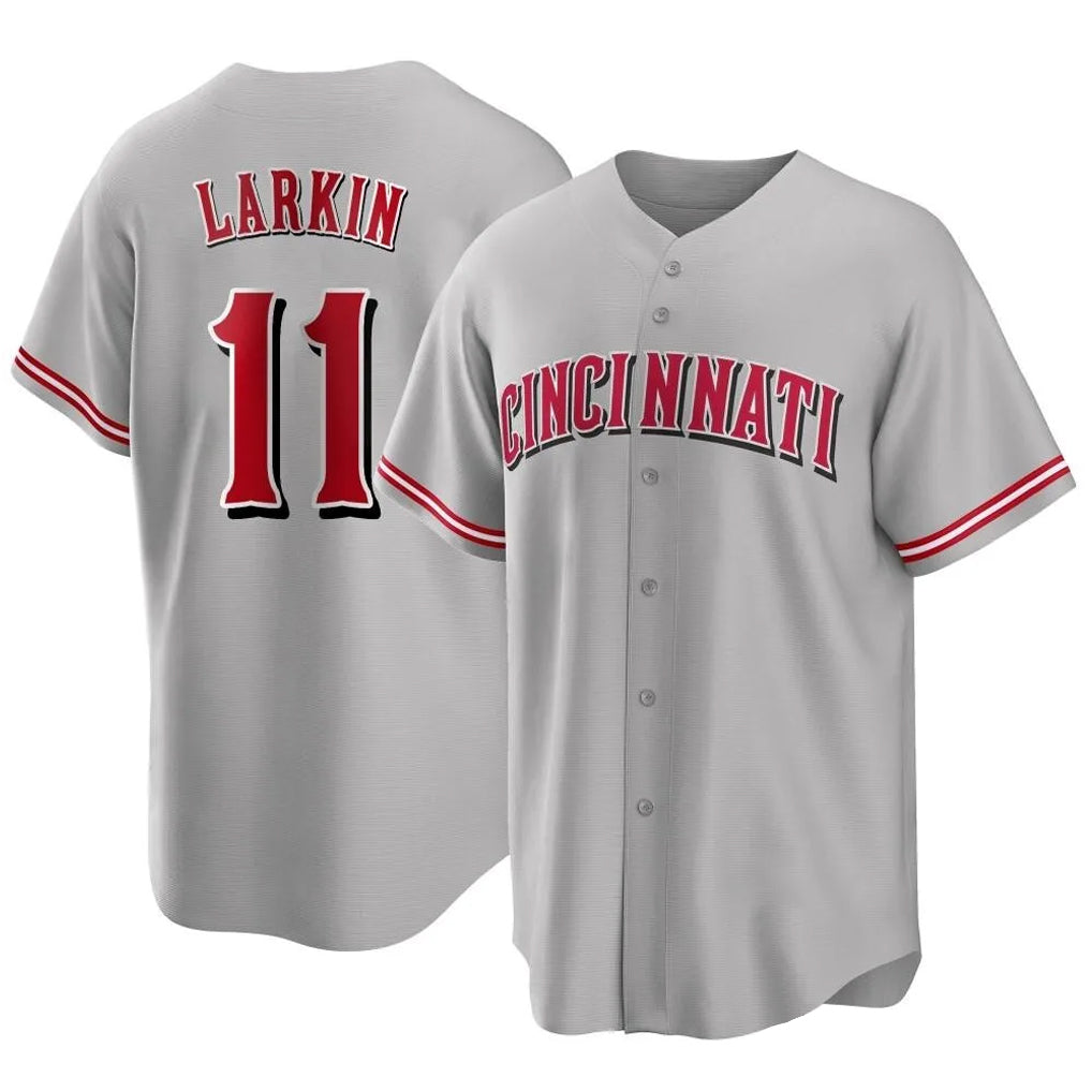 Johmsee C.Reds #11 Barry Larkin Player Gray Home Game Stitched Jerseys