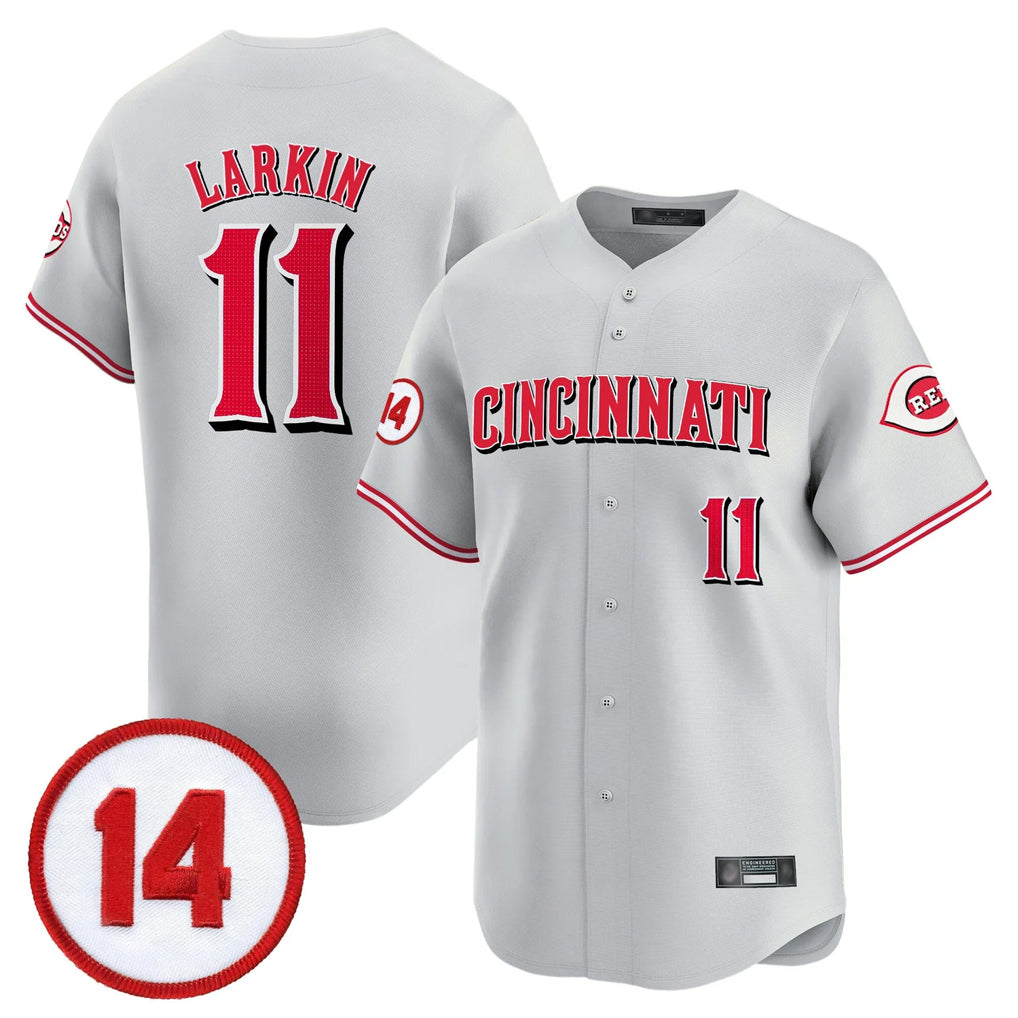 Johmsee C.Reds #11 Barry Larkin Player Gray Vapor Premier Limited Home Stitched Jerseys