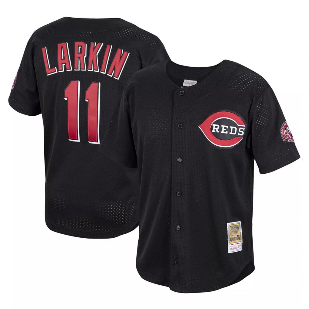 Johmsee C.Reds #11 Barry Larkin Player Mitchell & Ness Black Throwback Cooperstown Mesh Game Stitched Jerseys