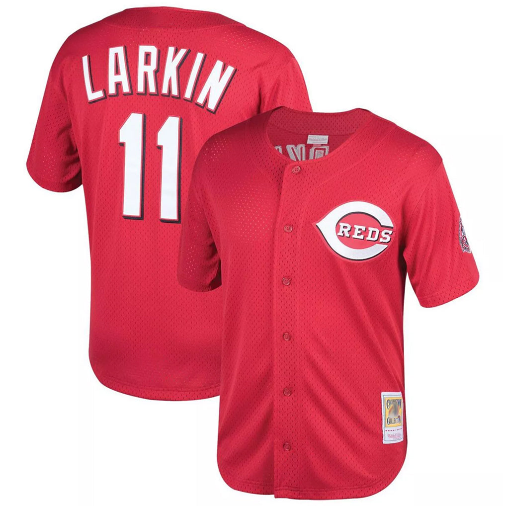 Johmsee C.Reds #11 Barry Larkin Player Mitchell & Ness Red Throwback Cooperstown Mesh Game Stitched Jerseys