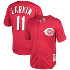 Johmsee C.Reds #11 Barry Larkin Player Mitchell & Ness Red Throwback Cooperstown Mesh Game Stitched Jerseys