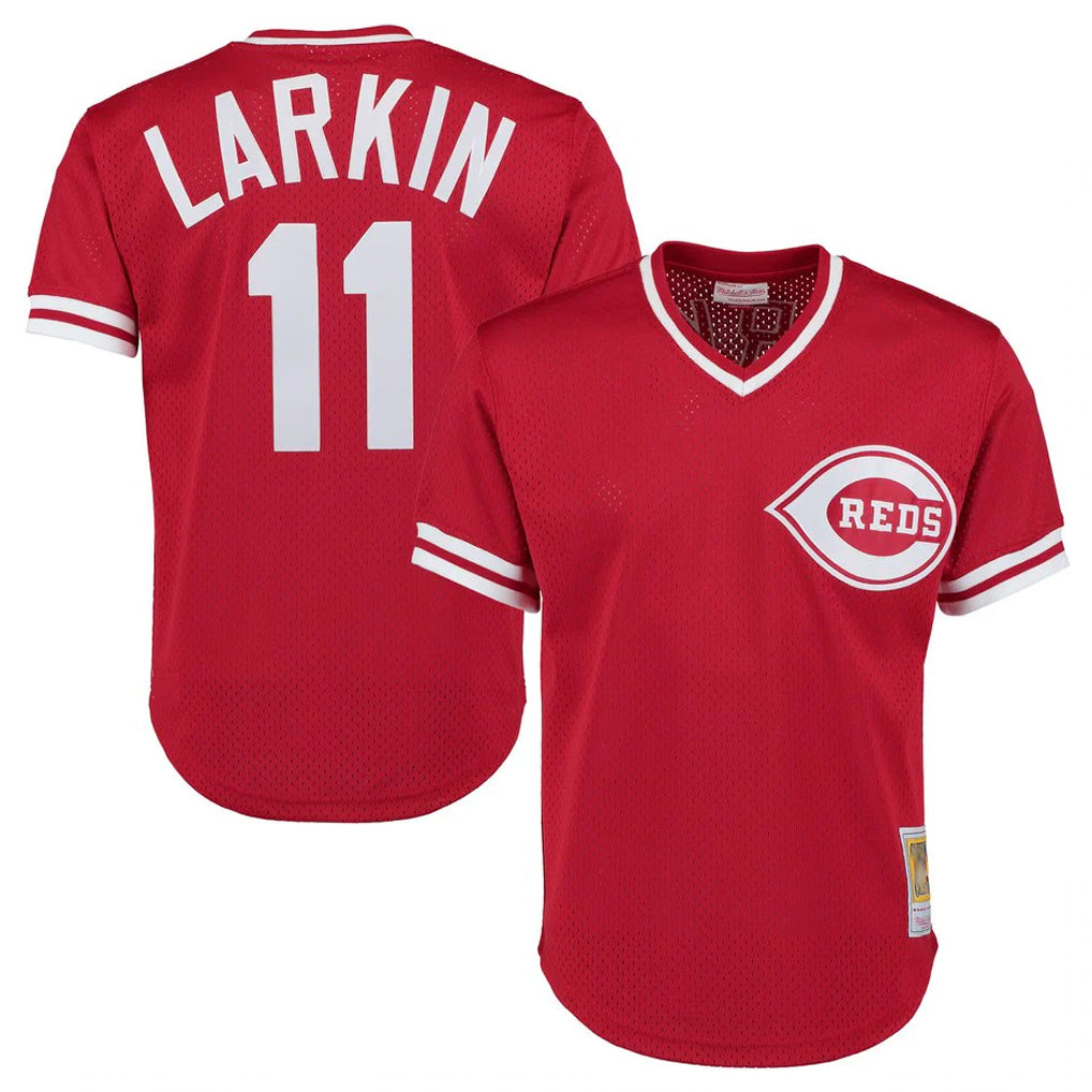 Johmsee C.Reds #11 Barry Larkin Player Mitchell & Ness Red Throwback Cooperstown Mesh T-shirt Game Stitched Jerseys