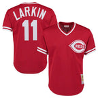 Johmsee C.Reds #11 Barry Larkin Player Mitchell & Ness Red Throwback Cooperstown Mesh T-shirt Game Stitched Jerseys