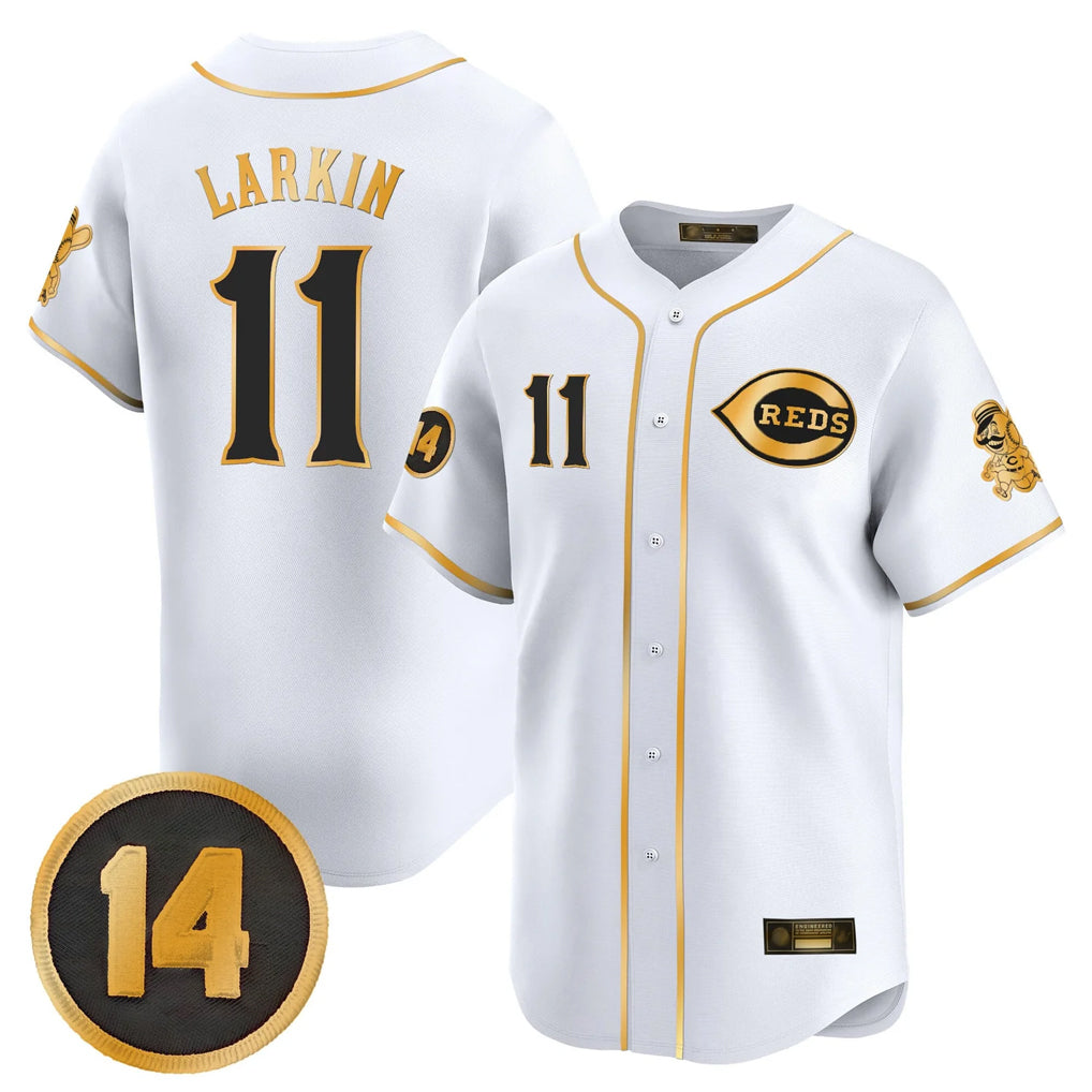 Johmsee C.Reds #11 Barry Larkin Player White-Gold Vapor Premier Limited Home Stitched Jerseys