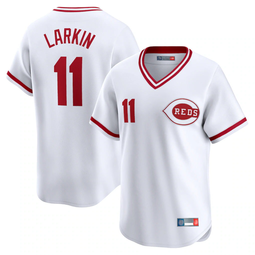 Johmsee C.Reds #11 Barry Larkin Player White Cooperstown Collection Limited T-shirt Home Stitched Jerseys