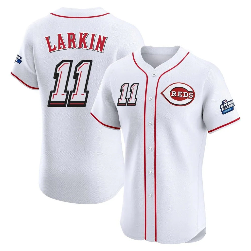 Johmsee C.Reds #11 Barry Larkin Player White Speedway Classic Limited Elite Home Stitched Jerseys