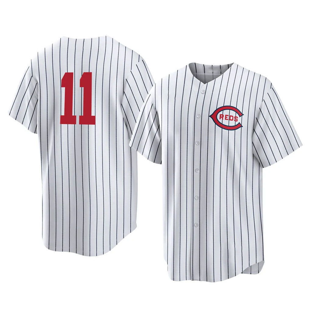 Johmsee C.Reds #11 Barry Larkin Player White Stripe Field of Dreams Game Home Stitched Jerseys