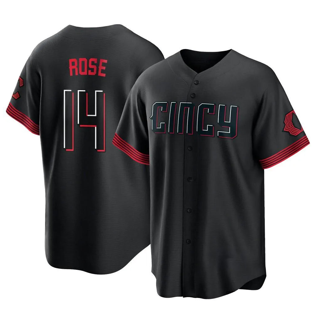 Johmsee C.Reds #14 Pete Rose Player Black City Connect Home Game Stitched Jerseys