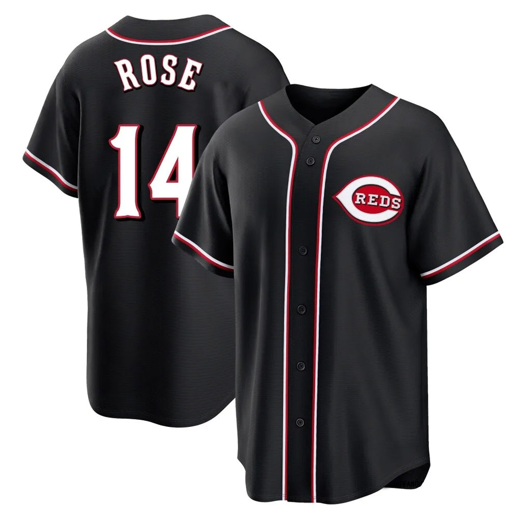 Johmsee C.Reds #14 Pete Rose Player Black Fashion Out Home Game Stitched Jerseys