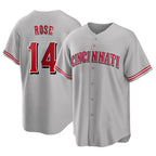 Johmsee C.Reds #14 Pete Rose Player Gray Home Game Stitched Jerseys