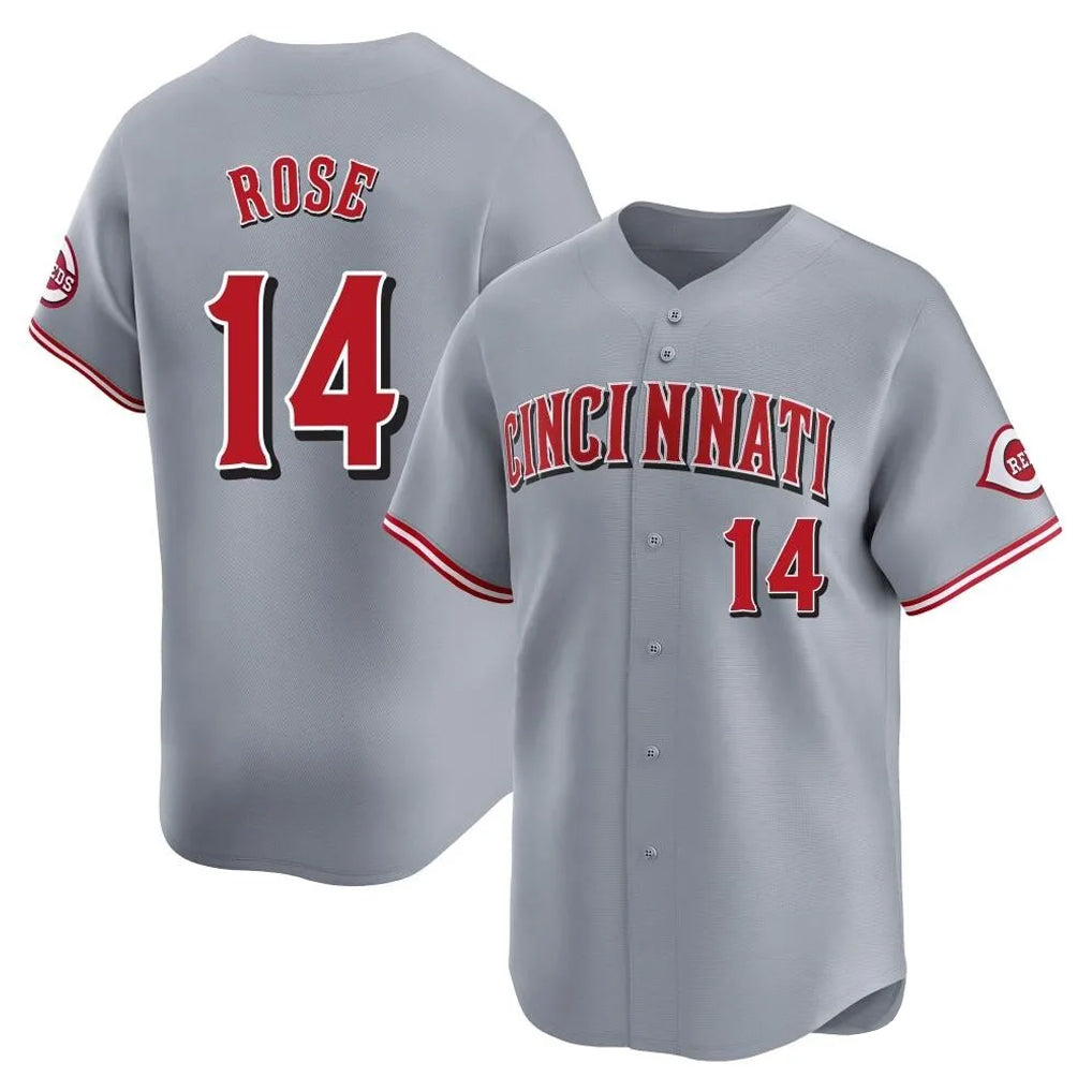 Johmsee C.Reds #14 Pete Rose Player Gray Home Limited Stitched Jerseys
