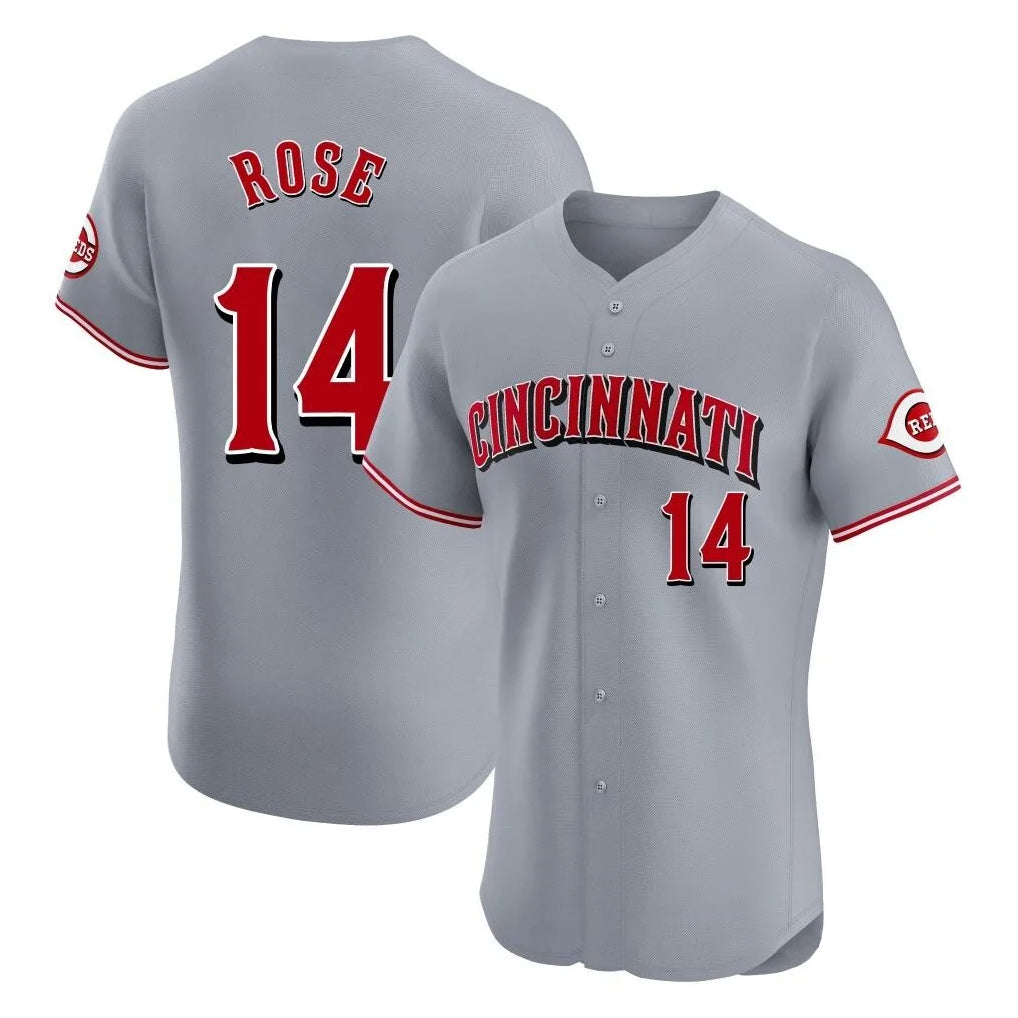 Johmsee C.Reds #14 Pete Rose Player Gray Limited Elite Home Stitched Jerseys