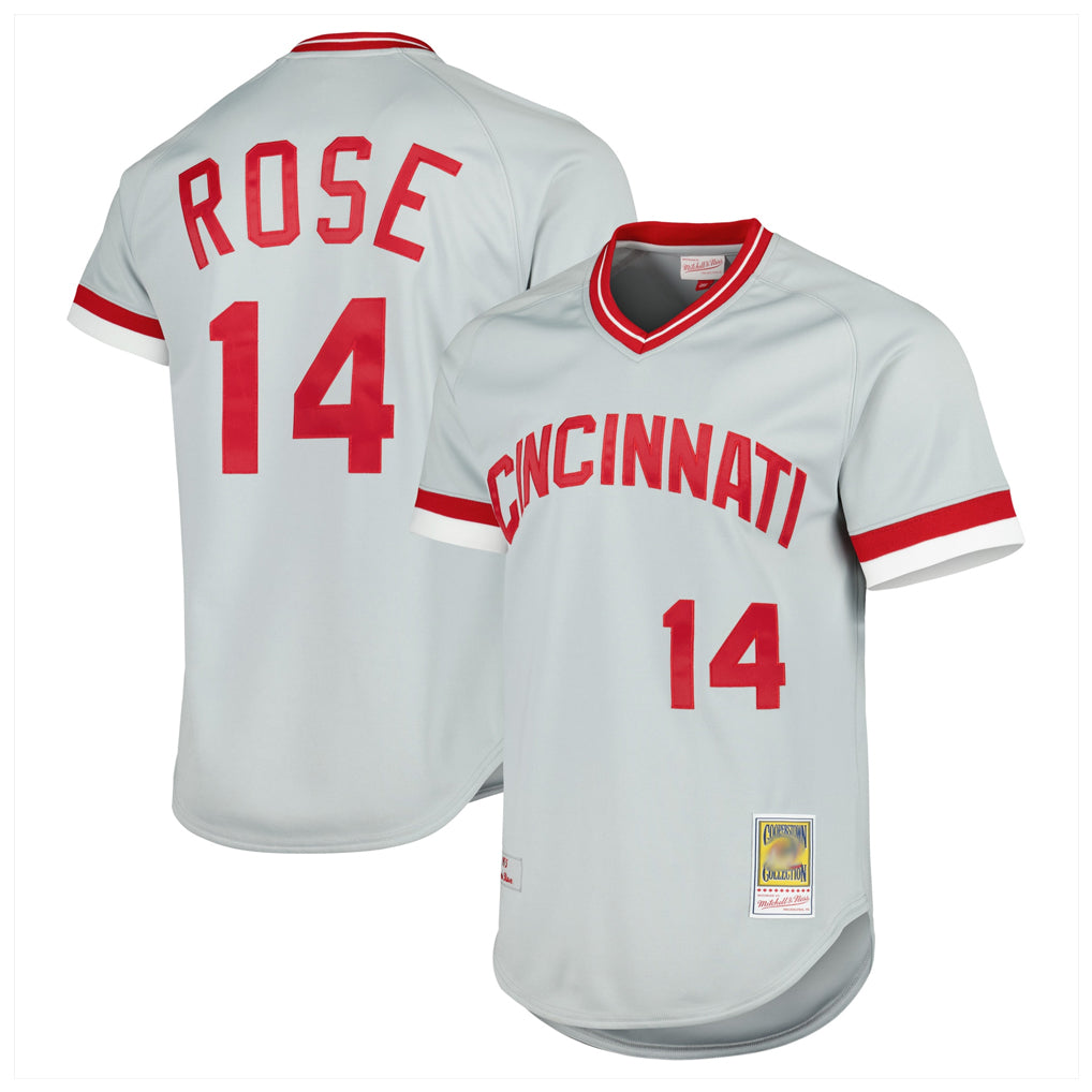 Johmsee C.Reds #14 Pete Rose Player Mitchell & Ness Gray Throwback Cooperstown Mesh T-shirt Game Stitched Jerseys