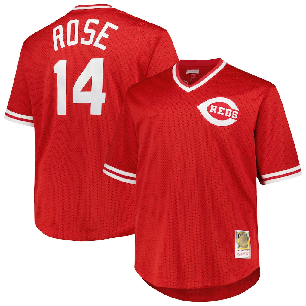 Johmsee C.Reds #14 Pete Rose Player Mitchell & Ness Red Throwback Cooperstown Mesh T-shirt Game Stitched Jerseys