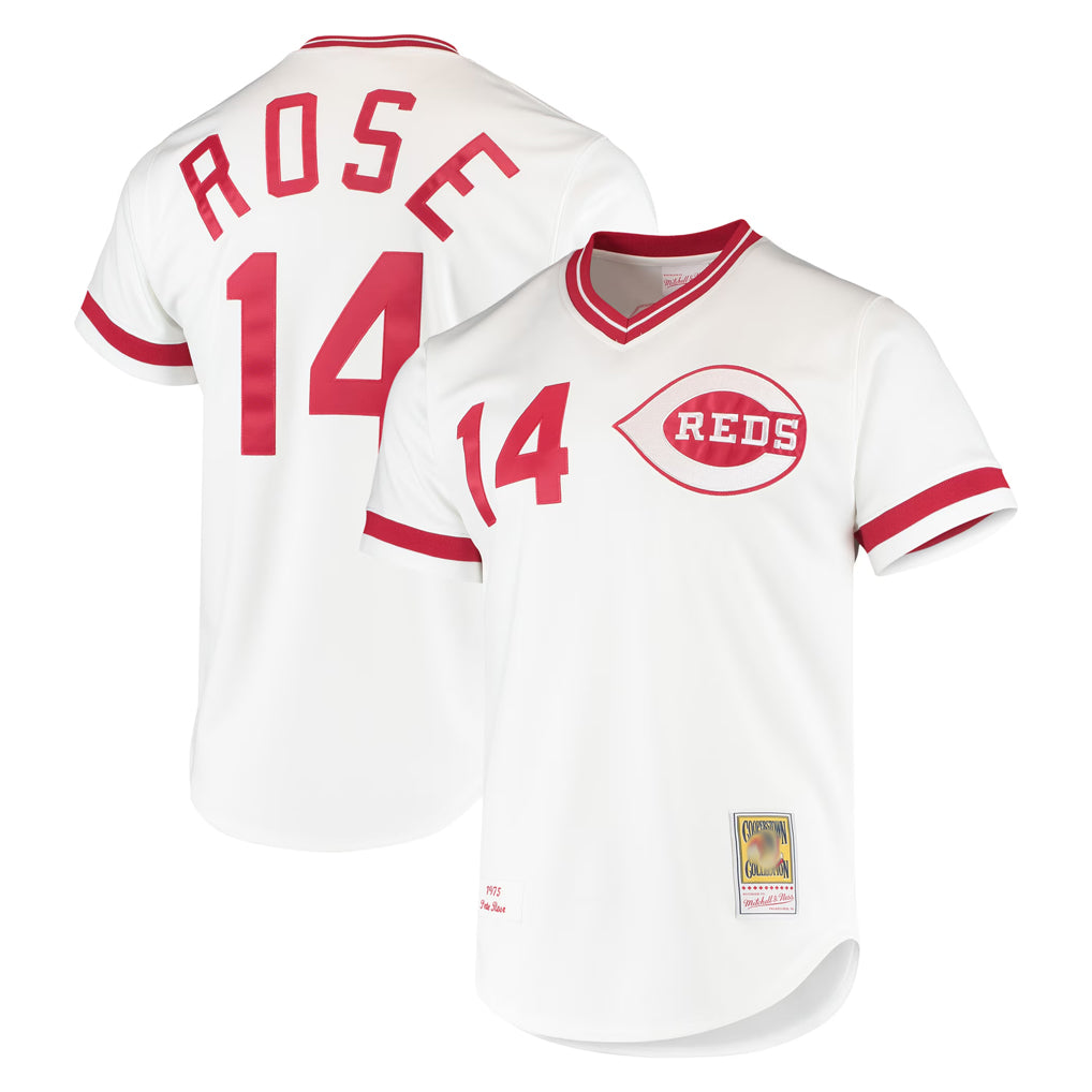 Johmsee C.Reds #14 Pete Rose Player Mitchell & Ness White Throwback Cooperstown Mesh T-shirt Game Stitched Jerseys