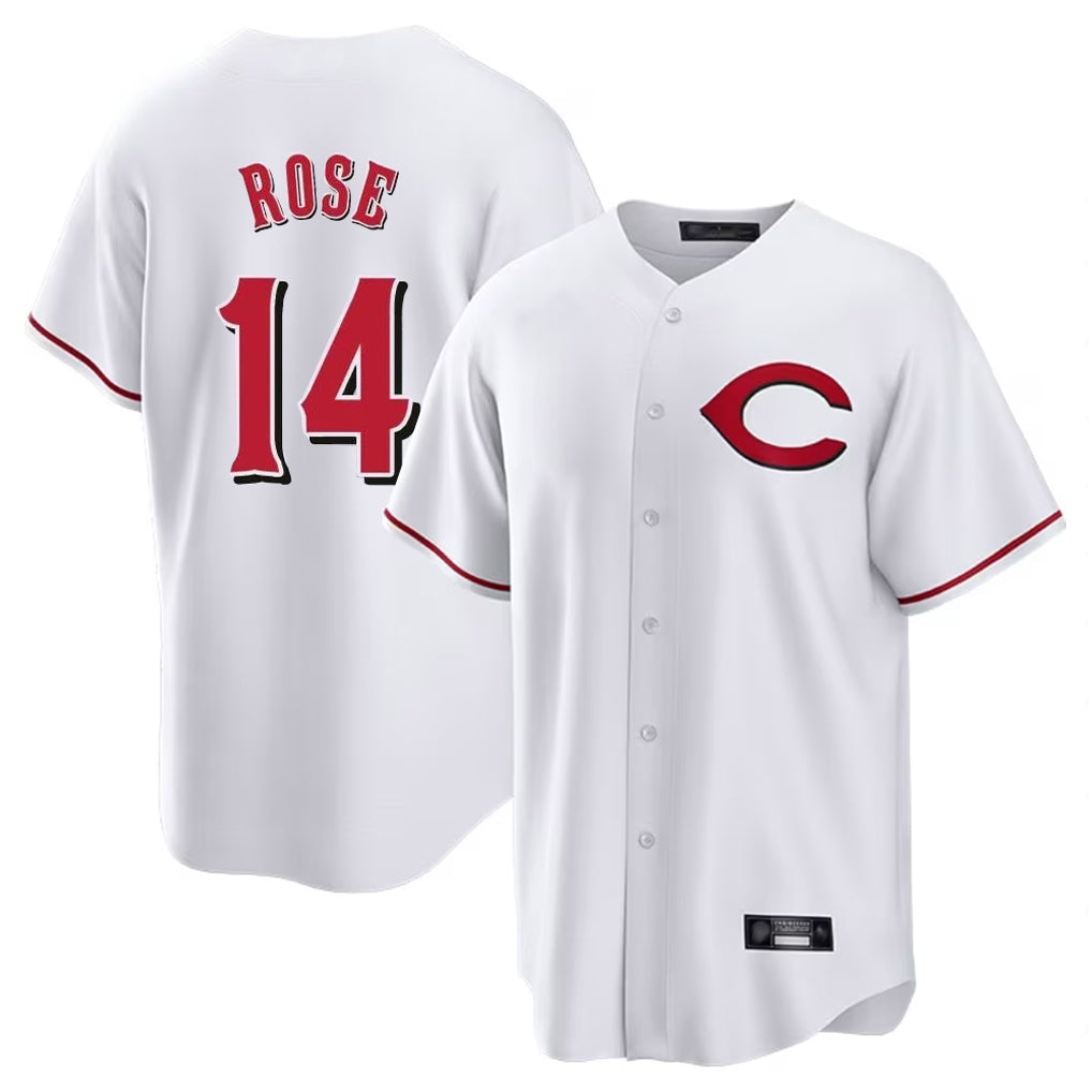 Johmsee C.Reds #14 Pete Rose Player White Home Game Stitched Jerseys