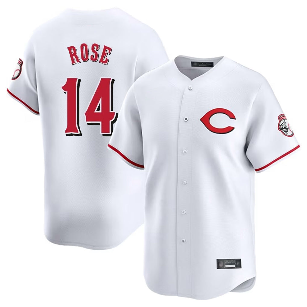 Johmsee C.Reds #14 Pete Rose Player White Limited Home Stitched Jerseys