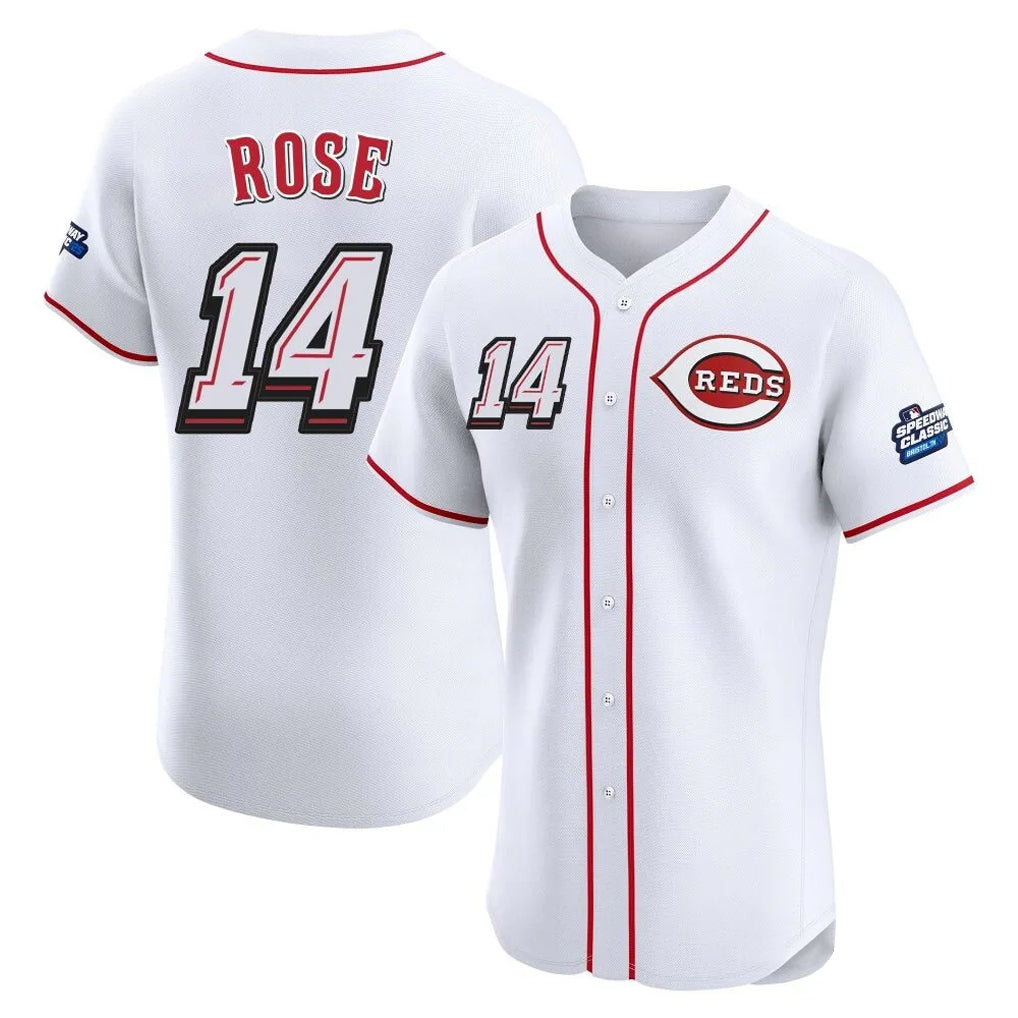 Johmsee C.Reds #14 Pete Rose Player White Speedway Classic Limited Elite Home Stitched Jerseys