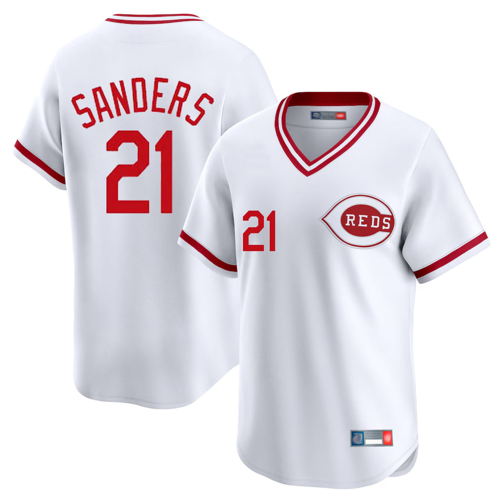 Johmsee C.Reds #21 Hunter Greene Player White Cooperstown Collection Limited T-shirt Home Stitched Jerseys