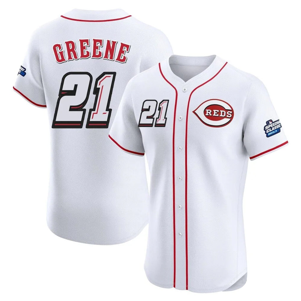 Johmsee C.Reds #21 Hunter Greene Player White Speedway Classic Limited Elite Home Stitched Jerseys