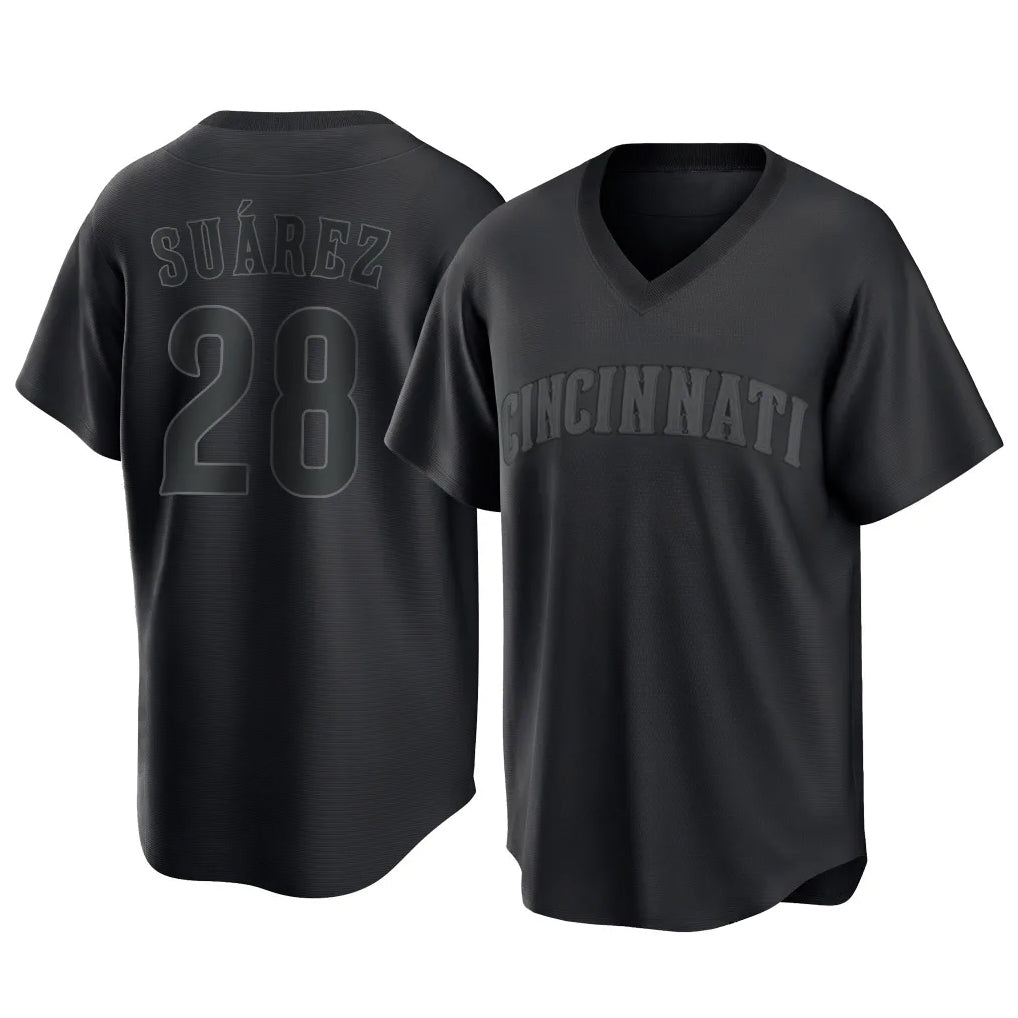 Johmsee C.Reds #28 Eugenio Suárez Player Black T-shirt Game Home Stitched Jerseys
