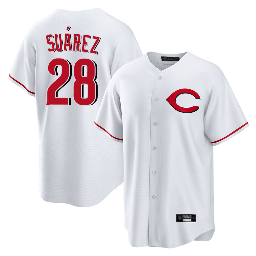Johmsee C.Reds #28 Eugenio Suárez Player White Home Game Stitched Jerseys