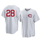 Johmsee C.Reds #28 Eugenio Suárez Player White Stripe Field of Dreams Game Home Stitched Jerseys