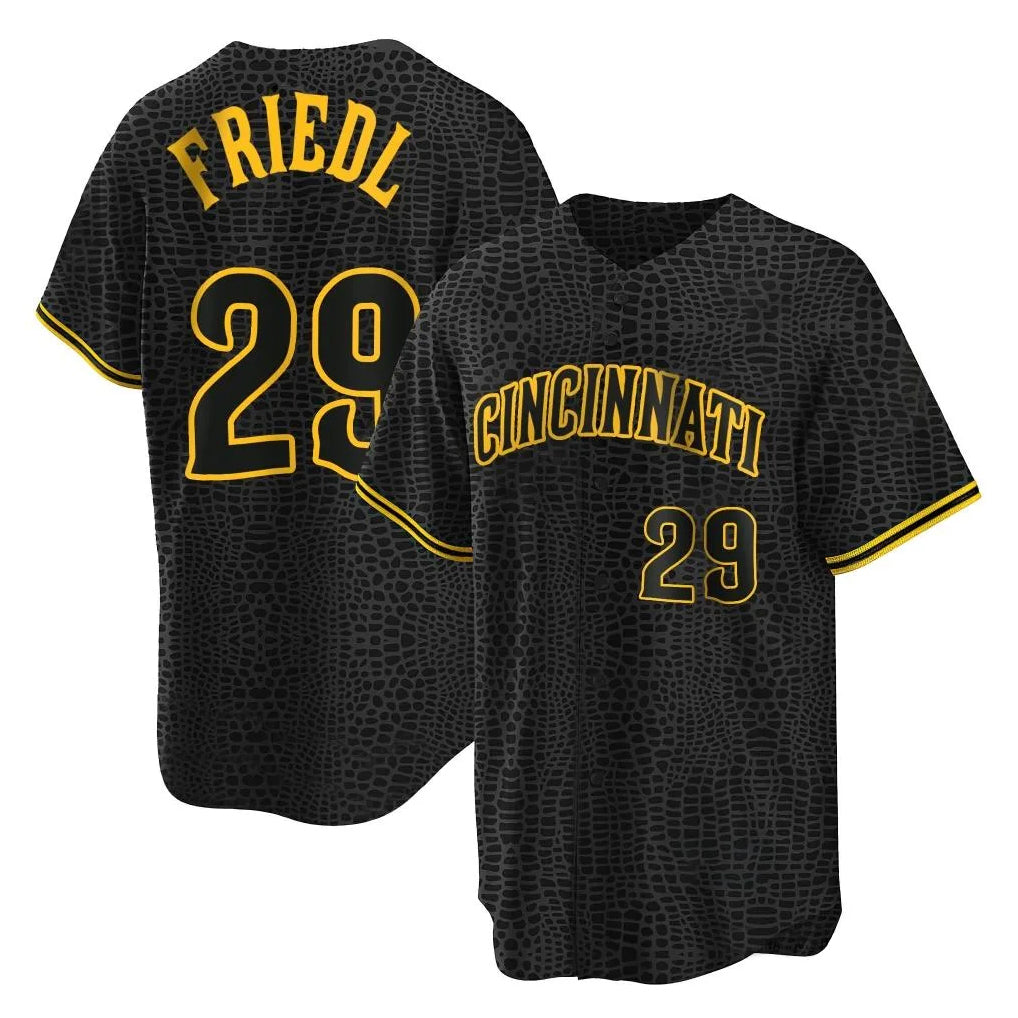 Johmsee C.Reds #29 TJ Friedl Player Black Snake Skin City Home Stitched Jerseys