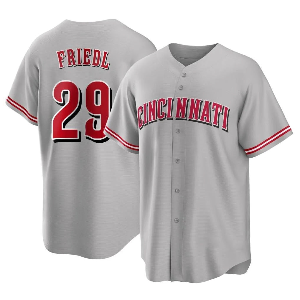 Johmsee C.Reds #29 TJ Friedl Player Gray Home Game Stitched Jerseys