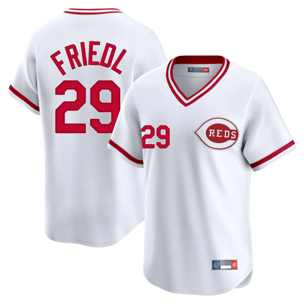 Johmsee C.Reds #29 TJ Friedl Player White Cooperstown Collection Limited T-shirt Home Stitched Jerseys